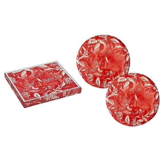 Neiman Marcus NOBLE FUR 10in Porcelain Dinner Plates In Gift Box Red White Set 2 - Picture 12 of 14